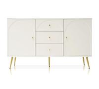 Buffet à 2 portes et 3 tiroirs, armoires avec façades de tiroirs arquées, style nordique, étagère réglable en hauteur et pied intermédiaire, armoire de rangement pour salon, chambre à coucher, cuisine