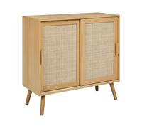 Buffet à 2 Portes Particules Bois et Rotin Clair avec Etagère Rangement Hodgen