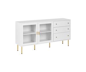 Buffet à 2 Tiroirs avec Vitrine Portes en Verre Pieds Dorés MDF Blanc Milora