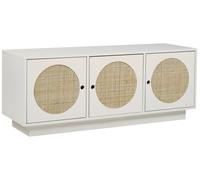 Buffet à 3 Portes Déco Cercle en Rotin Blanc Espace Rangement pour Salon