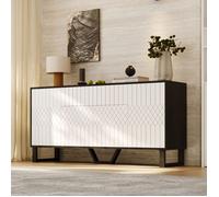 Buffet à motifs avec 4 Portes et 1 Tiroir, Meuble de Salon avec Plateau Laqué, Chambre et Salon, 160x40x77.5, Blanc et Noir