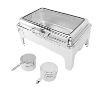 Buffet à Plat de frottement Ensemble 9l en Acier Inoxydable Rectangle Alcool Chauffant la Restauration chauffante chauffante avec poêle de Nourriture et Couvercle Visible pour Les (1 Compartiment)