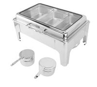 Buffet à Plat de frottement Ensemble 9l en Acier Inoxydable Rectangle Alcool Chauffant la Restauration chauffante chauffante avec poêle de Nourriture et Couvercle Visible pour Les (3 Compartiments)
