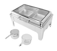 Buffet à Plat de frottement Ensemble 9l en Acier Inoxydable Rectangle Alcool Chauffant la Restauration chauffante chauffante avec poêle de Nourriture et Couvercle Visible pour Les (2 Compartiments)