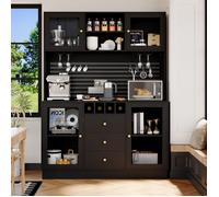 Buffet à portes vitrées avec éclairage LED, meuble de rangement multifonctionnel pour salon, vitrine avec chargement USB, noir.