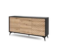 Buffet à tiroirs - BOULIA - 154 cm - noir/chêne Evoke motif à chevrons