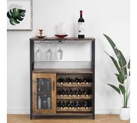 Buffet à Vin en Bois pour Porte en treillis métallique,Cave à vin avec 3 étagères réglables & 3 Supports à Verres,Meuble à vin/Armoire à Vin avec plan de travail pour Salon,Cuisine,92x69x35 cm.Brun