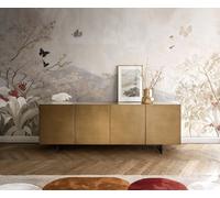 Buffet Aira 200 cm or métallique 4 portes flottantes métal noir