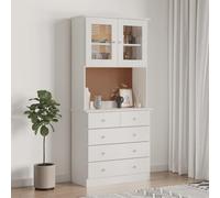 Buffet Alta Blanc en Bois Massif de pin 77x35x165 cm, Buffet Cabinet avec Rangement, Meuble de Salle à Manger, Commode avec tiroirs et Portes vitrées, Meuble de Cuisine Pratique et élégant