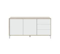 Buffet AMAYA 2 portes et 3 tiroirs L154cm - Blanc et Bois