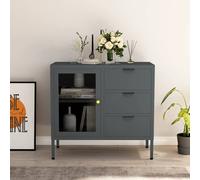 Buffet Anthracite 75x35x70 cm Acier et Verre Trempé Armoire Latérale vidaXL