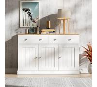 Buffet, Armoire avec 3 tiroirs et 4 Portes, Meuble de Rangement, Organisateur de Salle de Séjour Salon Intérieur, Moderne, Blanc - 120 L x 36 B x 80,5H(cm)