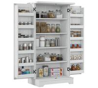 Buffet Armoire De Cuisine 5 Niveaux Réglables - 2 Portes Avec 12 Porte-Épices - Aspect Bois Blanc Cassé Blanc