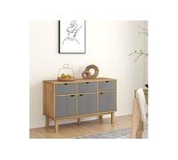 vidaXL Buffet Armoire de Rangement Organisateur de Maison Meuble de Salle de Séjour Intérieur Marron et Gris 114x43x73,5 cm Bois Massif de Pin Gris G