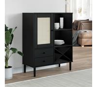 vidaXL Buffet Senja – aspect rotin noir – bois massif de pin marron – 90x40x112 cm
