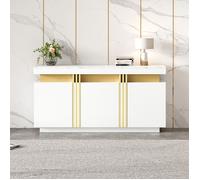 Buffet Armoire de salle à manger Blanc 3 portes cloisons réglables coutures platine sans poignées 140x38x70 cm