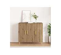 vidaXL Buffet contemporain 3 portes finition chêne poignées dorées Beige