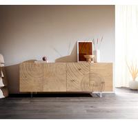 Buffet Ashara 200 cm chêne naturel effet 3D 4 portes pieds effet flottant verre acrylique