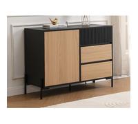 Buffet avec 1 porte et 3 tiroirs - Noir et naturel clair - GLARODI