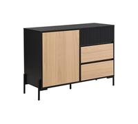 Buffet avec 1 porte et 3 tiroirs - Noir et naturel clair - GLARODI
