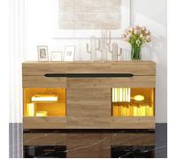 Buffet avec 2 portes 3 tiroirs et LED - pour salon et salle à manger -Chêne - 140x35x80cm