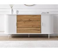 Buffet avec 2 portes coulissantes et 3 tiroirs en MDF - Blanc et naturel - VELURANI