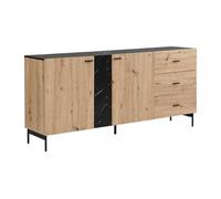 Buffet avec 2 portes et 3 tiroir en MDF et métal - Naturel clair et Effet marbre noir - LIOMENA de Pascal Morabito