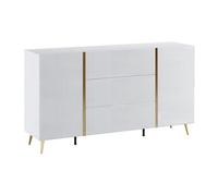 Buffet avec 2 portes et 3 tiroirs - Blanc brillant et Doré - MARZIALO