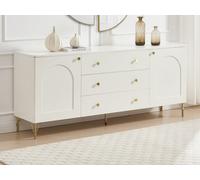 Buffet avec 2 portes et 3 tiroirs - Blanc et doré - ALOBARA