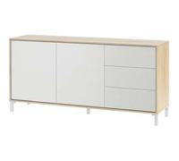 Buffet avec 2 portes et 3 tiroirs coloris chêne canadien - blanc artic - Hauteur 74 x Longueur 154 x Profondeur 41 cm