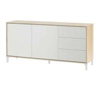 Buffet avec 2 portes et 3 tiroirs coloris chêne canadien / blanc artic - Hauteur 74 x Longueur 154 x Profondeur 41 cm blanc,chêne G