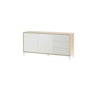 Buffet avec 2 portes et 3 tiroirs coloris chêne canadien / blanc artic - Hauteur 74 x Longueur 154 x Profondeur 41 cm
