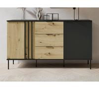 Buffet avec 2 portes et 3 tiroirs - Noir et naturel - TUNALO
