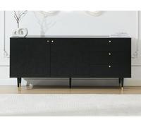 Buffet avec 2 portes et 3 tiroirs placage chêne - Noir et doré - PARIOMA