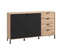Buffet avec 2 portes et 4 tiroirs - Naturel et noir - MEVIELA