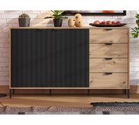 Buffet avec 2 portes et 4 tiroirs - Naturel et noir - MEVIELA