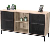 Buffet avec 2 portes et grille métallique noire - Couleur chêne clair, dimensions 100x40xH75 cm - Collection METALIX