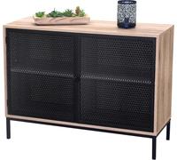 Buffet avec 2 portes et grille métallique noire - Couleur chêne clair, dimensions 100x40xH75 cm - Collection METALIX
