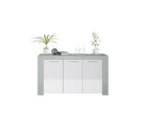 Buffet avec 3 portes coloris Blanc Artik / Ciment en melamine - Dim: 80 x 144 x 42 cm -PEGANE- Blanc Artik / Ciment