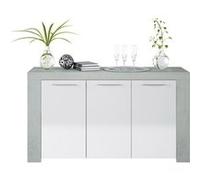 Buffet avec 3 portes coloris Blanc Artik / Ciment en melamine - Dim: 80 x 144 x 42 cm -PEGANE- Blanc Artik / Ciment