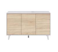 Buffet avec 3 Portes coloris blanc brillant et chêne - L 154 x P 41 x H 75 cm