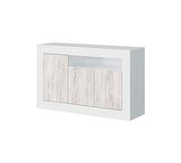 Buffet avec 3 portes et 1 etagere coloris blanc artic / blanc poli - Hauteur 87 x Longueur 144 x Profondeur 42 cm -PEGANE- blanc artic / blanc poli