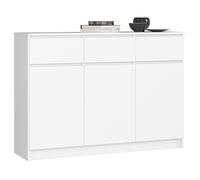 Buffet avec 3 Portes et 3 Tiroirs Blanc - Commode Style Contemporain - 138 x 40 x 99 cm
