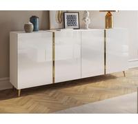 Buffet avec 4 portes - 200 cm - Blanc brillant et Doré - MARZIALO