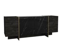 Buffet avec 4 portes - Effet marbre noir, naturel foncé et doré - CADEBA II