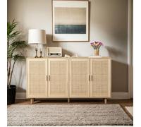 Buffet avec 4 Portes en Rotin, Meuble de Rangement de Salon, Poignées en Métal, Style Minimaliste, Pour Salle à Manger, 158x40x88cm
