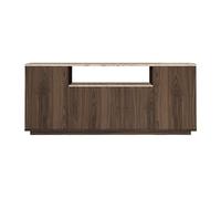 Buffet avec 4 portes et 1 étagère - Naturel foncé et effet travertin beige - LOTULA