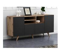 Vente-unique - Buffet avec 4 Portes et 3 niches - Noir et Naturel - MOSTIA