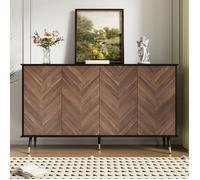 Buffet avec 4 portes - Etagères réglables - Buffet de salon - Buffet bahut moderne - Panneau de particules - Pieds en métal - Brun