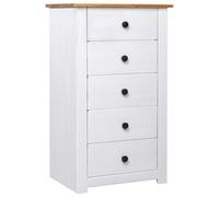 vidaXL Buffet Gamme Panama en pin 5 tiroirs avec étagère d'affichage Blanc 46x40x89 cm
